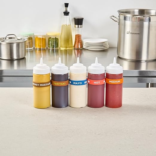 Restaurantware Silicone Squeeze Bottle Band 10 Count 2.75 Inch Dishwasher Safe Condiment Identification Band, Mayo Blue Non-Slip Label Band for Condiment Labeling at Restaurants, Food Trucks