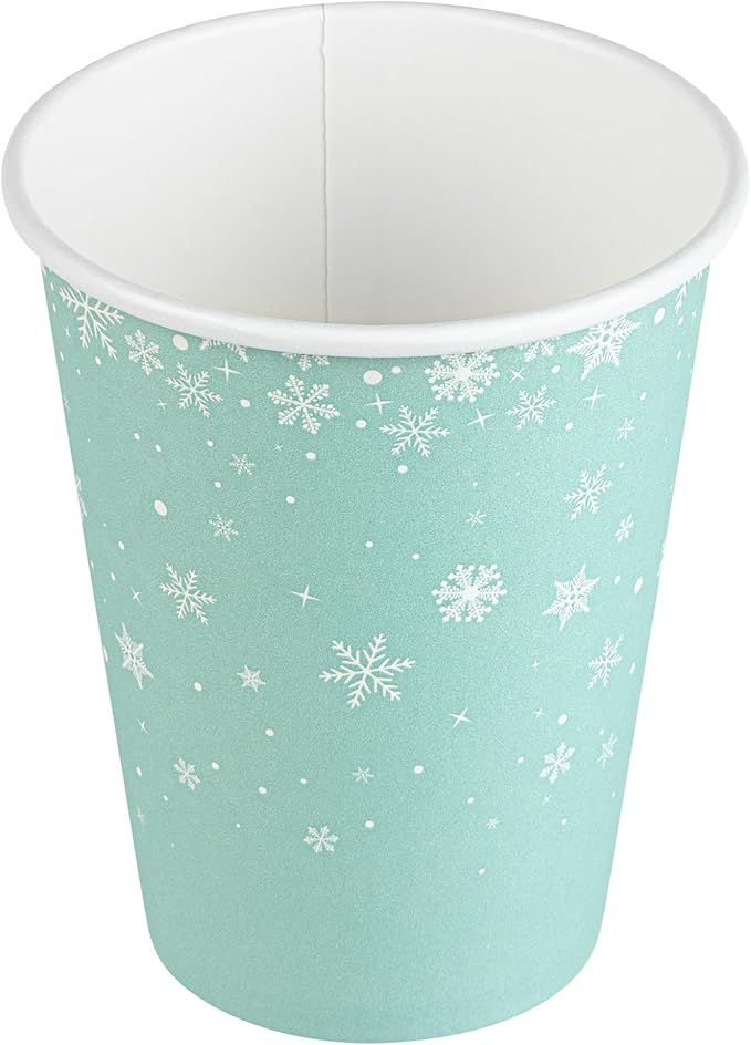 Restaurantware-Restpresso 12 Ounce Drinking Cups, 20 Hot Cups With Plastic Lids - Snowflake Design, Disposable, Light Blue Paper Coffee Cups, For Christmas Parties, Serve Hot And Cold Drinks