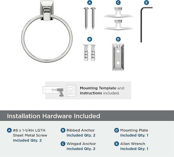 Amerock BH36012 Highland Ridge 7-7/16" Wall Mounted Towel Ring - Chrome