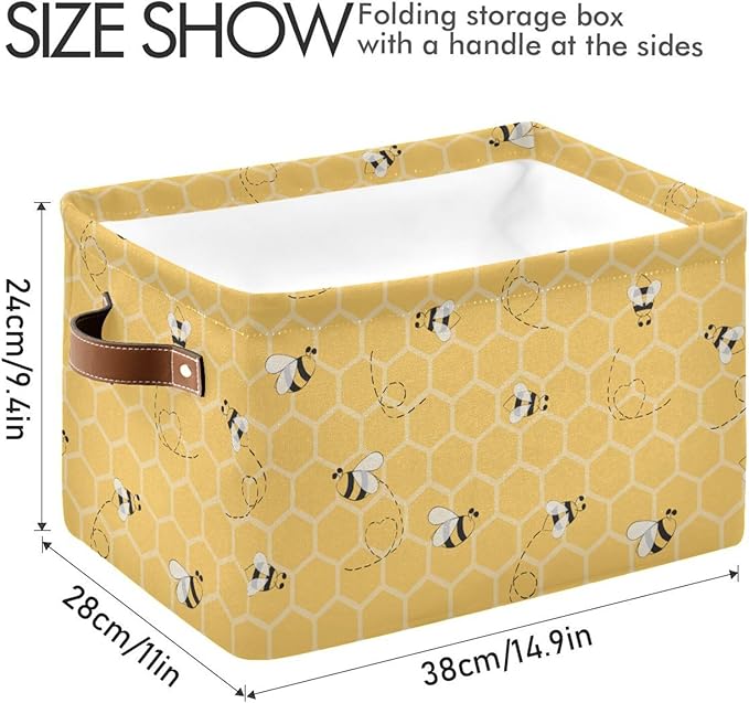 Rectangular Storage Bin Bee Yellow Airy Print Storage Baskets with Handles Toy Bins Shelf Basket for Nursery Room Kids Toy Pets Closet