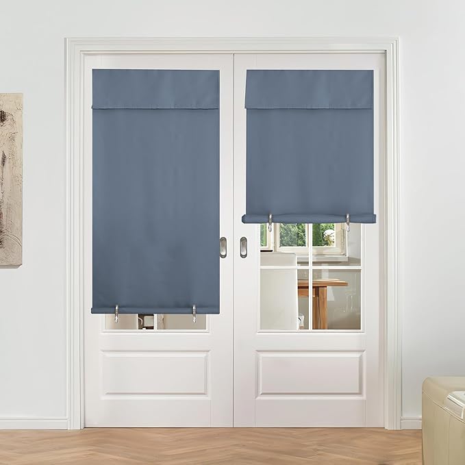 NICETOWN Front Door Curtains for Glass Door Curtains, 36 Inches Wide by 72 Inches Long Blackouy Privacy Farmhouse Thermal Insulated Shade for Living Room and Bedroom, 1 Panel, Stone Blue