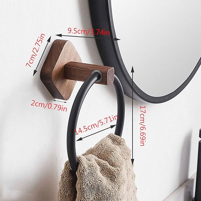 Aluminum Wood Towel Holder Hand Holder for Bathroom Rack Hanger for Kitchen Wall Mount Heavy Duty Storage Modern Hook Space-Saving Storage Wall-Mounted Organizer Metal Rack