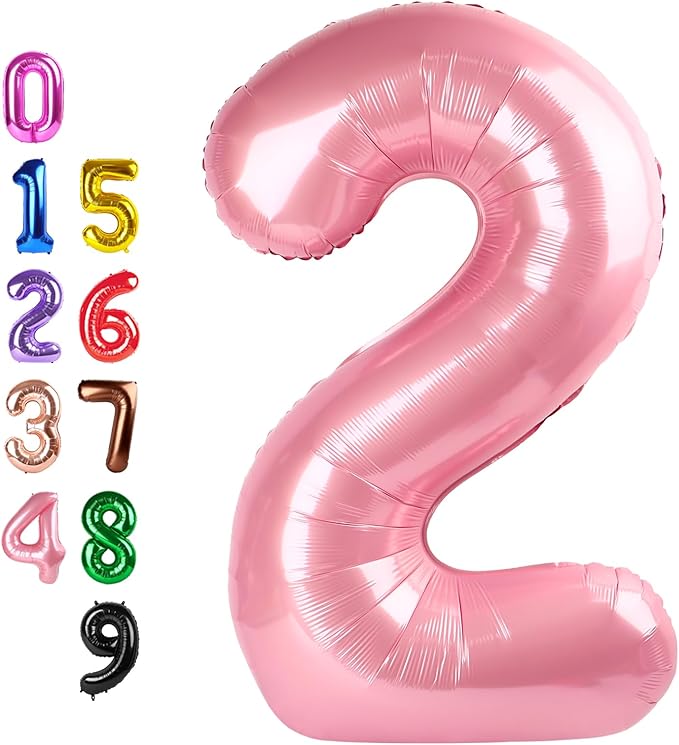 Pearl Pink Birthday Two Balloons Number, Balloon Numbers for Girl Boy Baby Shower, Numbers 2, 40 Inch for 2 12 22 2025 Graduation Party Wedding Anniversaries Celebration