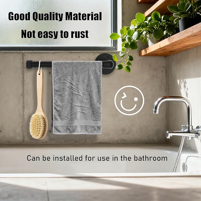 Wall Mount Industrial Paper Towel Holder, Heavy-Duty Retro Country Duct Roll Holder for Kitchen, Bathroom, Bedroom, and Outdoor Use, Black, 13 Inch (2 Pack)