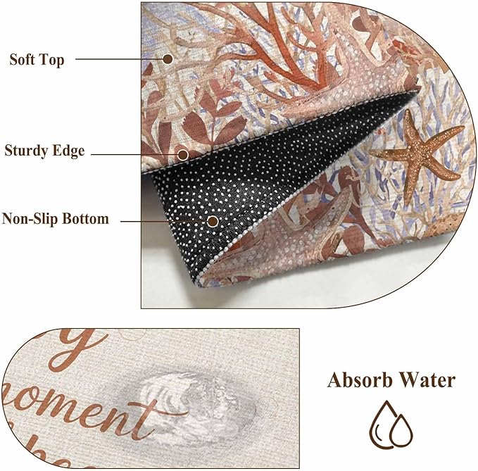 Area Rug 4x6ft, Orange Marine Starfish Coral Seaweed Washable Rugs for Living Room Bedroom, Peace Quote on Linen Soft Non-Slip Area Rugs Rectangle Floor Carpet for Dining Room