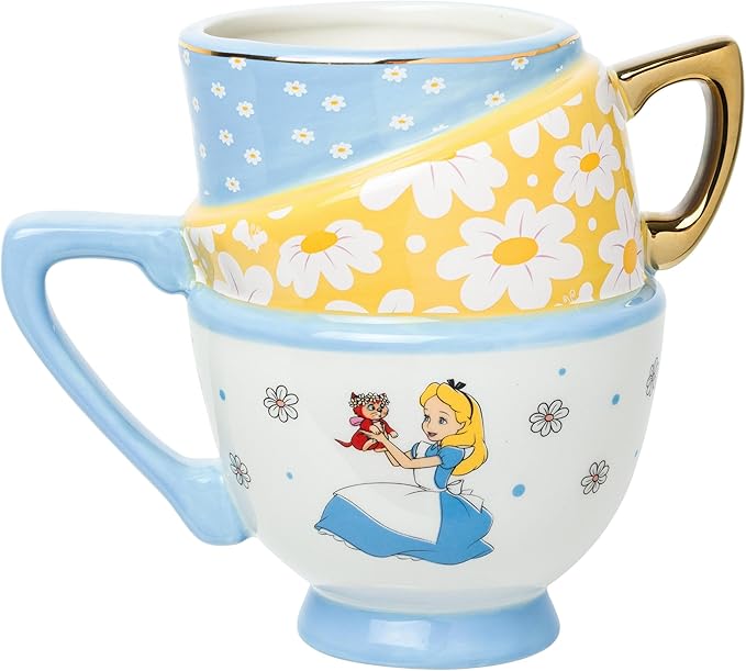 Silver Buffalo Disney Alice in Wonderland and Dinah Stacked Teacup 3D Sculpted Ceramic Coffee Mug, 20 Ounces