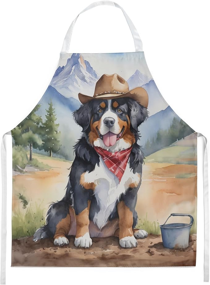 Caroline's Treasures Bernese Mountain Dog Cowboy Welcome Apron Cooking Kitchen Server Baking Crafts Gardening for Adult Women Men, Unisex, Large, Multicolor