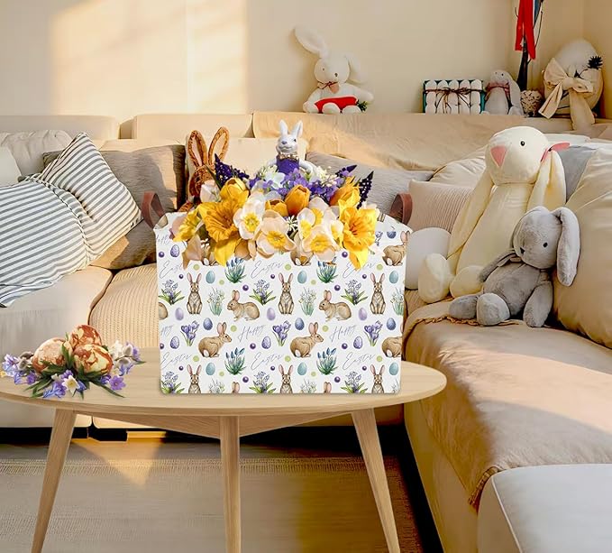 NTAOHAMPER Rectangular Easter Eggs Basket Empty,Toys Storage Bin with Handles,Baby Room Decor,Gift Basket(Watercolor Eggs)