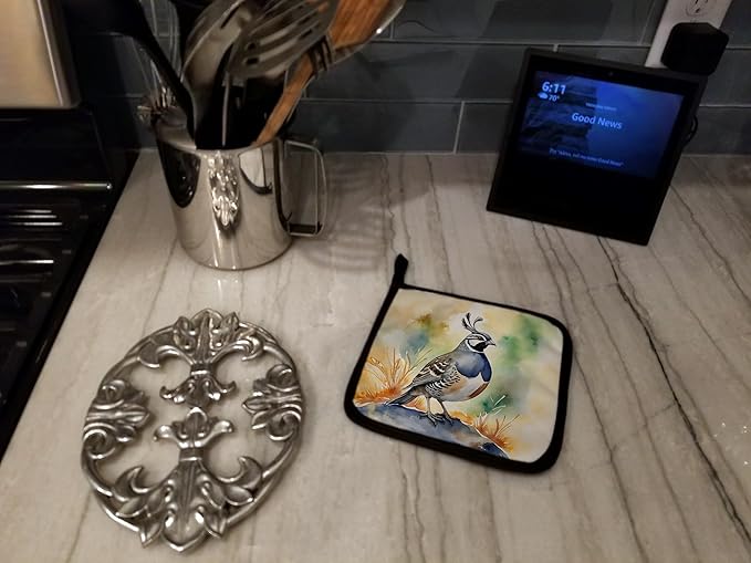 Caroline's Treasures California Quail Pair of Pot Holders Kitchen Heat Resistant Pot Holders Sets Oven Hot Pads for Cooking Baking BBQ, 7 1/2 x 7 1/2