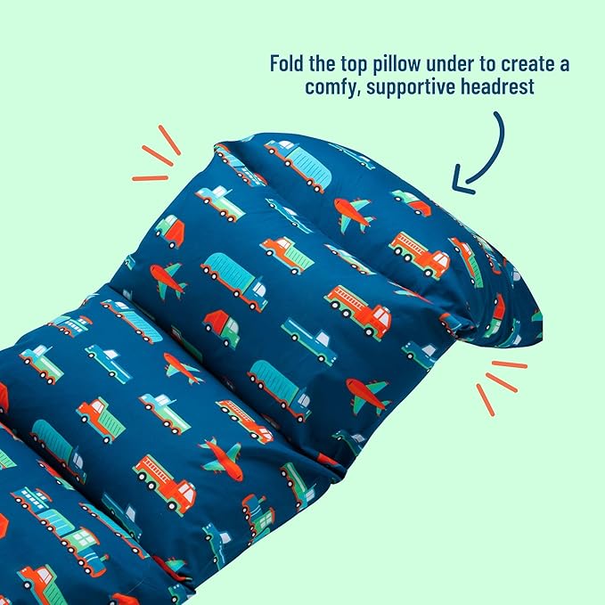 Wildkin Kids Pillowcase Lounger Cover – Travel-Friendly Sleepover Lounger, Fits Standard Pillows (Pillows Not Included), Soft Cotton Blend, Fun Patterns for Boys & Girls - Transportation