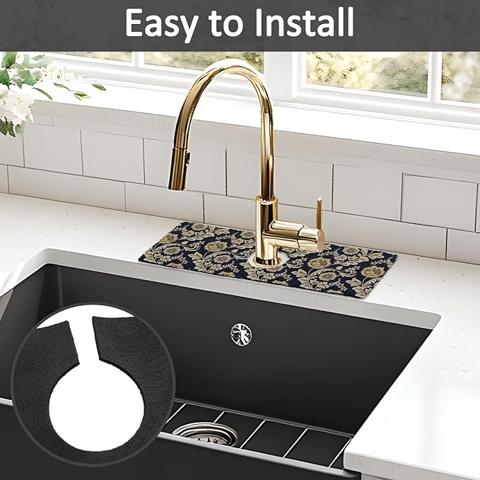 15" X 5.5" Kitchen Sink Splash Guard Faucet Mat Floral Flower Super Absorbent Fast Drying Faucet Guard & Draining Mat Sink Splash Guard Behind Faucet for Kitchen, Bathroom
