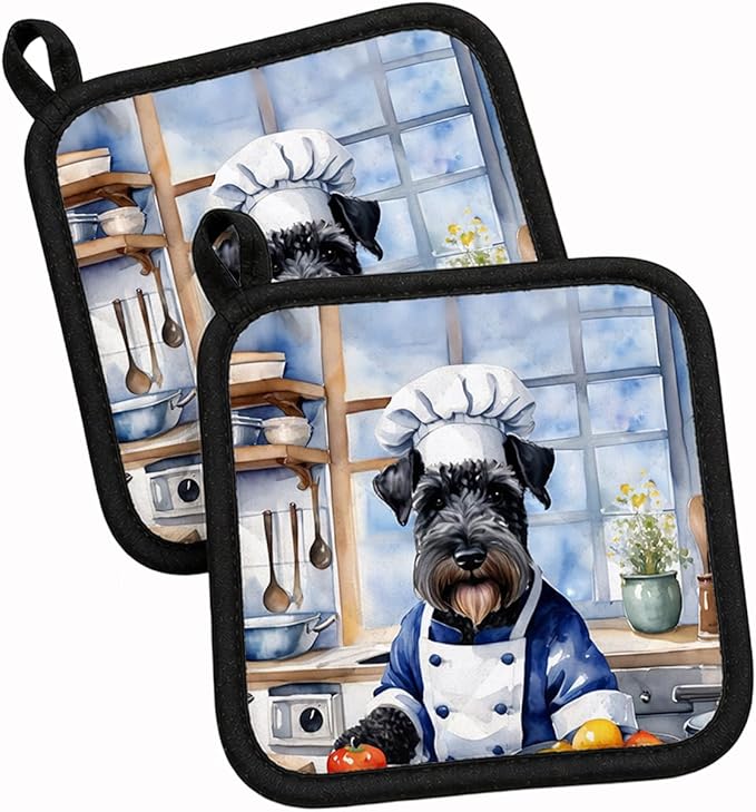 Caroline's Treasures Kerry Blue Terrier The Chef Pair of Pot Holders Kitchen Heat Resistant Pot Holders Sets Oven Hot Pads for Cooking Baking BBQ, 7 1/2 x 7 1/2