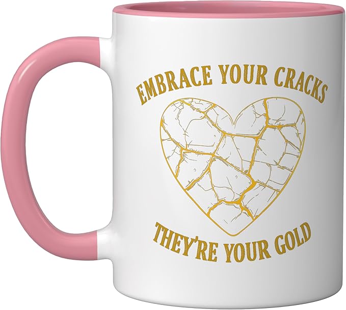 Pottery Kintsukuroi Japanese Artistry Kintsukuroi Kintsugi Ceramic Mug, Pink/White
