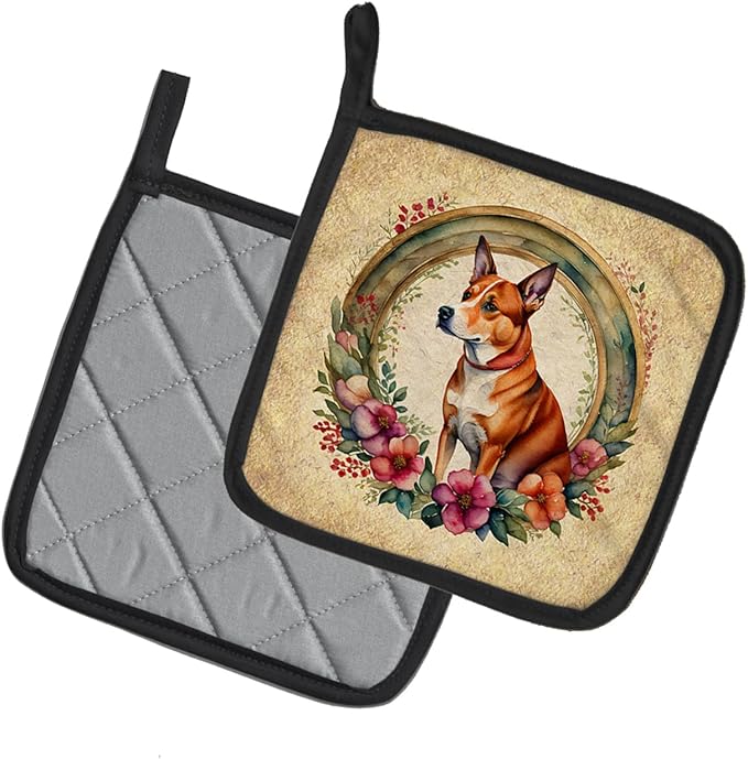 Caroline's Treasures Basenji and Flowers Pair of Pot Holders Kitchen Heat Resistant Pot Holders Sets Oven Hot Pads for Cooking Baking BBQ, 7 1/2 x 7 1/2