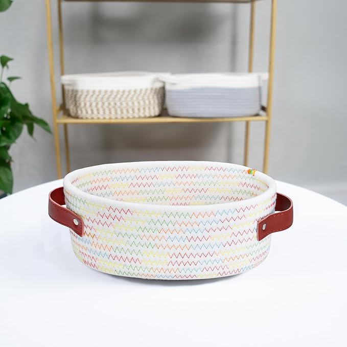 ABenkle Small Woven Basket, Mini Cotton Rope Storage Basket, Tiny Easter Basket, Shelf Basket, Oval Decorative Toy Dog Cat Basket for Nursery, Empty Gift Basket, 9.4" x 5.9" x 3.9" XS