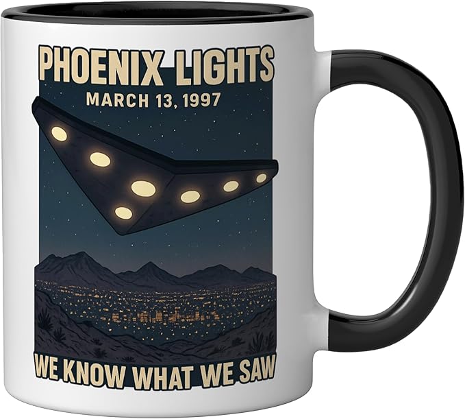 Phoenix Lights UFO V Shaped Flying Saucer Alien Ceramic Mug, Black/White