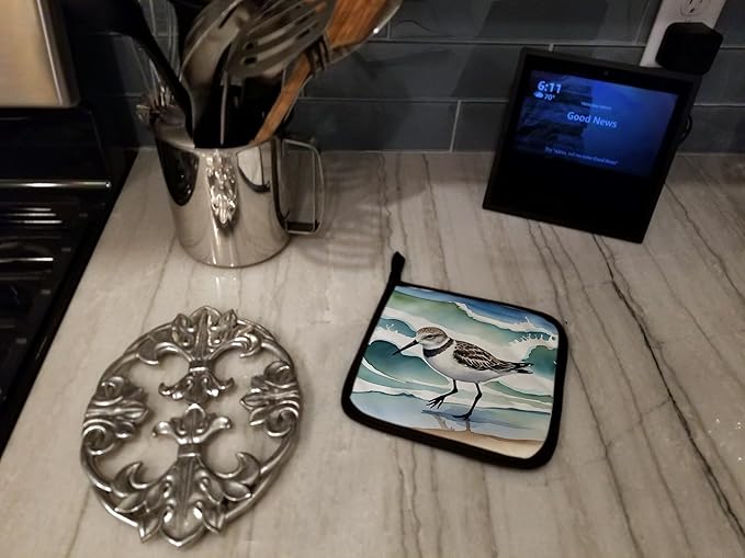Caroline's Treasures Sanderling Racing The Tide Pair of Pot Holders Kitchen Heat Resistant Pot Holders Sets Oven Hot Pads for Cooking Baking BBQ, 7 1/2 x 7 1/2