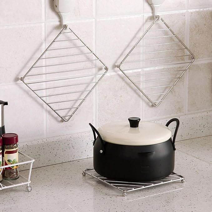 Stainless Steel Trivet, Heat Resistant Pad, Square Round Mat with Firm Build, Kitchen Fixture with Solid Design, 7.28x7.28x0.59 inches Cooking Supply, Longtail Accessory for Baking Dining Table