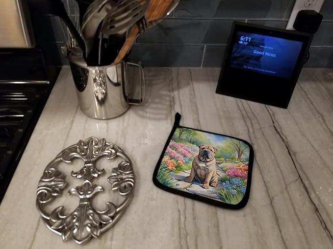 Caroline's Treasures Shar Pei Spring Path Pair of Pot Holders Kitchen Heat Resistant Pot Holders Sets Oven Hot Pads for Cooking Baking BBQ, 7 1/2 x 7 1/2