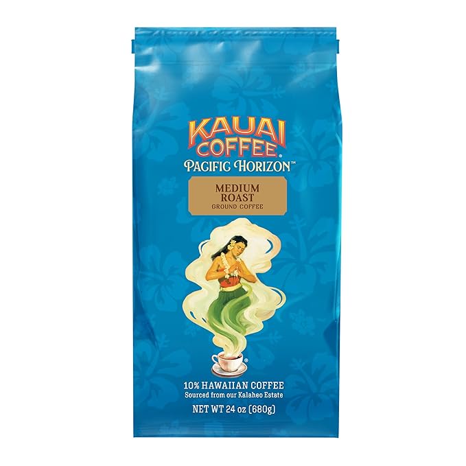 Kauai Coffee Ground Coffee – Smooth, Rich, Medium Roast – Light Floral Notes, Bright Aroma – Arabica Coffee, 10% Hawaiian with No Bitterness – Koloa Estate, 1 Pack of 24oz