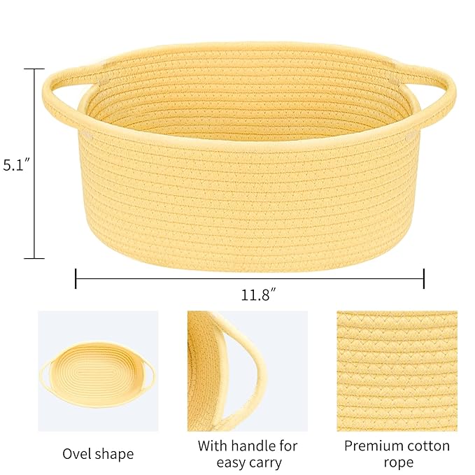 ABenkle Small Basket with Handles - Decorative Durable Rope Woven Storage Bin Shelf Storage Organizer Cube, Easter Baby Gift Basket, 12"x8"x5"