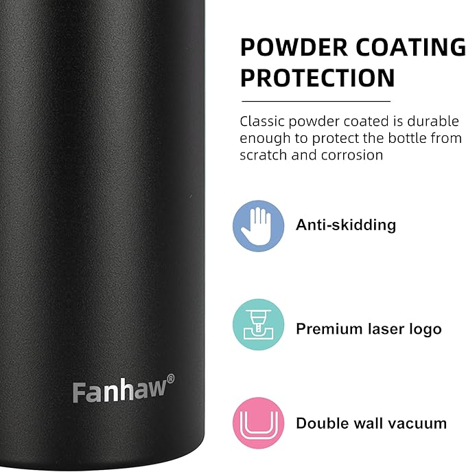 Fanhaw 24 oz Insulated Stainless Steel Water Bottle with Straw Lid, Leakproof & Anti-Dust Sports Bottle for Kids, Women & Men (Gray)