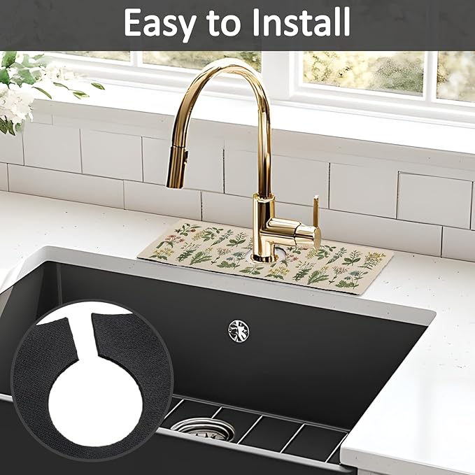 2PCS 15" X 5.5" Kitchen Sink Splash Guard Faucet Mat Floral Super Absorbent Fast Drying Faucet Guard & Draining Mat Sink Splash Guard Behind Faucet for Kitchen, Bathroom