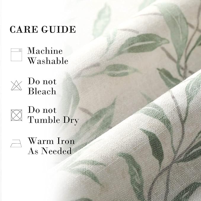 VOGOL Tier Curtains, Leaves Pattern Rustic Style Curtain for Kitchen, Top Pocket Window Tiers Green Leaf Print Valances for Bathroom Bedroom, 2 Panels, 30 x 36 Inch