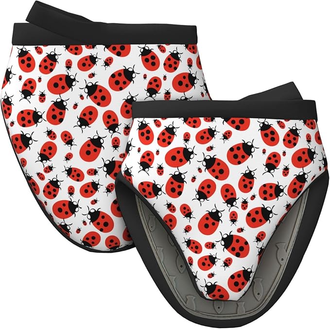 2 Pcs Mini Silicone Oven Mitts Cartoon Ladybug Heat Resistant Grill Gloves with Hanging Loop, Cute Ladybird Short Kitchen Mittens for Cooking Baking BBQ