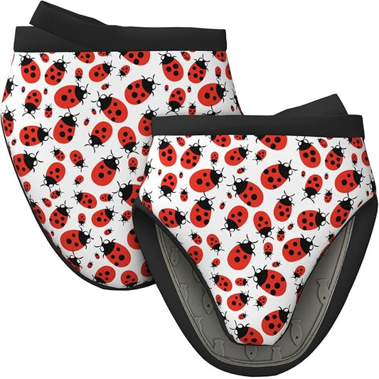2 Pcs Mini Silicone Oven Mitts Cartoon Ladybug Heat Resistant Grill Gloves with Hanging Loop, Cute Ladybird Short Kitchen Mittens for Cooking Baking BBQ