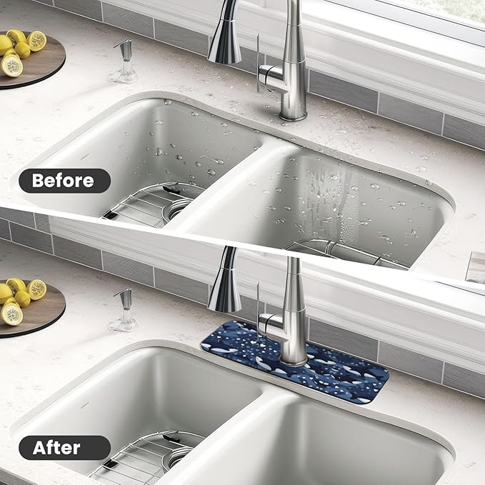 Blue Killer Whale Printed Faucet Absorbent mat, Suitable for bathrooms, Kitchens, and Other Sink Areas.