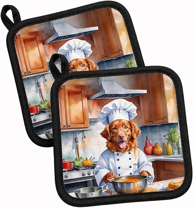 Caroline's Treasures Nova Scotia Duck Tolling Retriever The Chef Pair of Pot Holders Kitchen Heat Resistant Pot Holders Sets Oven Hot Pads for Cooking Baking BBQ, 7 1/2 x 7 1/2