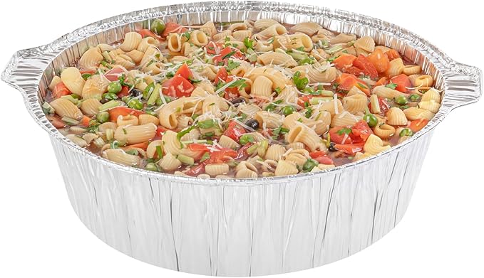 Foil Lux 8.5 Quart Pans And Lids, 10 Disposable Pots With Lids - Oven-Ready, Stove Compatible, Aluminum Foil Baking Pans, Freezable, For Outdoor Camping, Vacation, Picnic, And More - Restaurantware