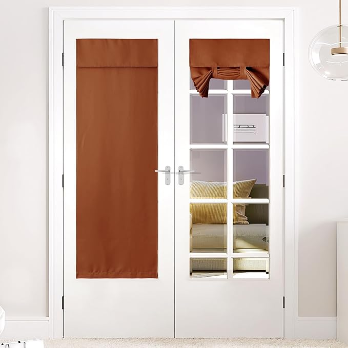 NICETOWN Burnt Orange French Door Curtain, Privacy Curtains for Decor, Door Blinds for Glass, Thermal Insulated Tie Up Shades Window Curtains for Bedroom, 26 X 64 Inch,1 Panel
