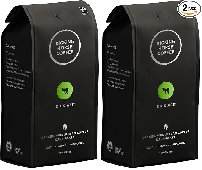 Kicking Horse Coffee, Kick Ass, Dark Roast, Whole Bean, 10 Oz, (Pack of 2)