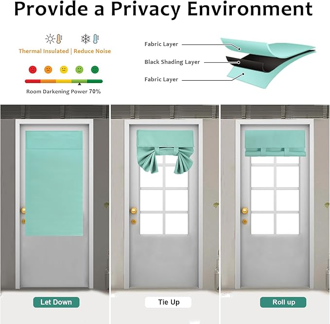 WdFour French Door Curtain - Blackout Thermal Insulated Door & Window Cover for Front/Side Doors - Noise Reducing & Energy Saving - Aqua, 30x40 Inches, 1 Panel