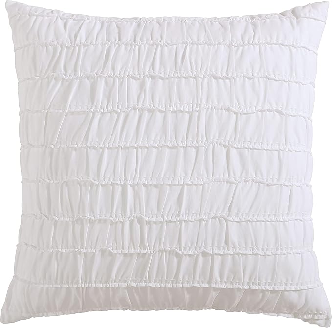 Shabby Chic® - Throw Pillow, Ruched Cotton Bedding with Hidden Zipper, Vintage Inspired Home Decor (Seren White, 20" x 20")