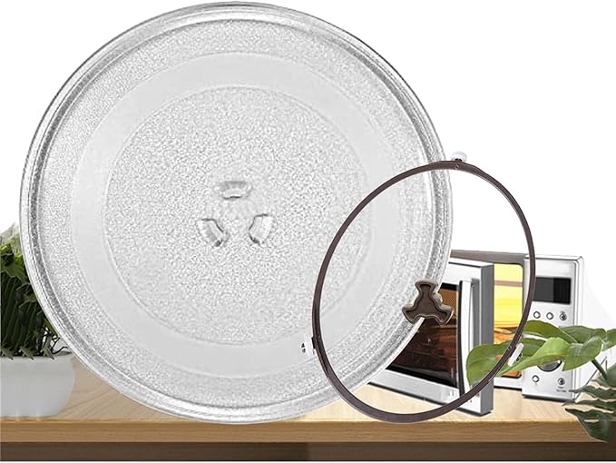 Replacement Microwave Glass Plate, 9.6 to 12.4 Inch Universal Turntable Tray with 3 Fixtures, Scratch-Resistant Flat Base for Small and Medium Ovens