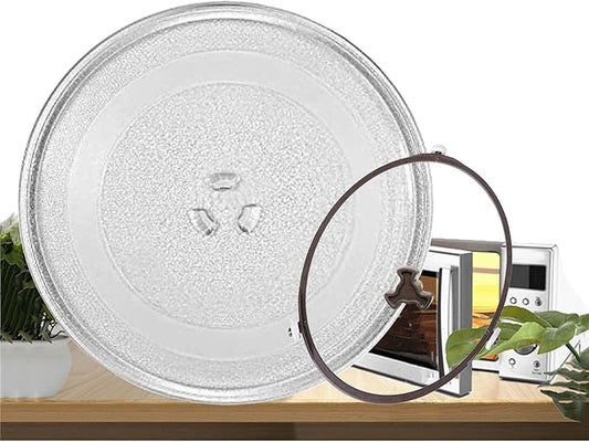 Replacement Microwave Glass Plate, 9.6 to 12.4 Inch Universal Turntable Tray with 3 Fixtures, Scratch-Resistant Flat Base for Small and Medium Ovens