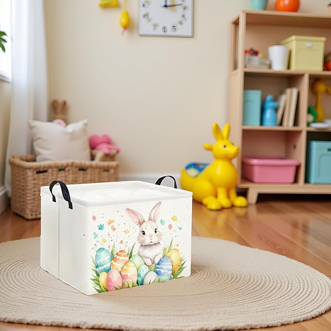 HIYAGON Rectangular Easter Basket for Kids and Girls Cute Toy Storage Organizer Bin Box Easter Egg Room Decor(Watercolor Easter)