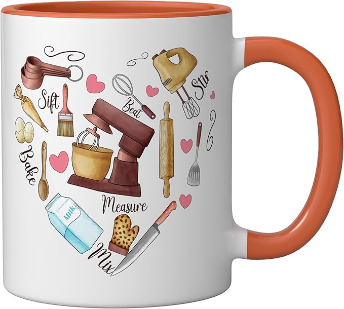 Baker Cooking Culinary Pastry Chef Baking Cook Bake Love Ceramic Mug, Orange/White