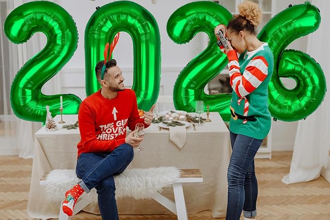 Huge Dark Green 2026 New Year Balloons 40 Inch 2026 Emerald Green Mylar Foil Helium Number Balloons 2026 Christmas New Year Eve Graduation Party Decorations Supplies