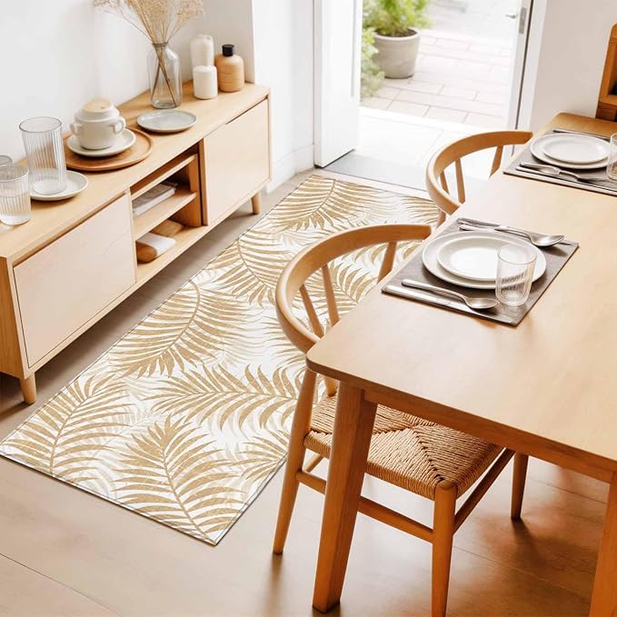 Runner Rug for Bedroom Hallway, Summer Boho Palms Leaves Kitchen Runner Rugs Area Rug 2x6ft, Vintage Tropical Plants Washable Soft Floor Carpet for Entryway Stair