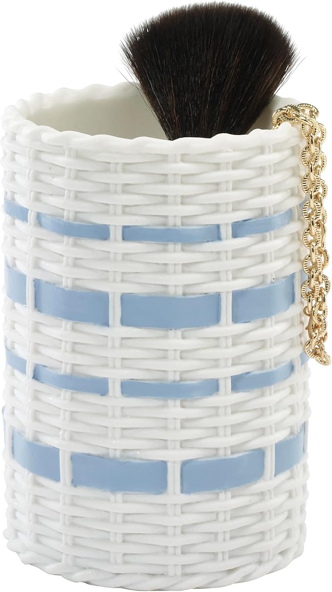 Izod – Tumbler, Wicker-Textured Hand-Painted Resin with Stripe Detail, Coastal Home Decor – Perfect for Holding Toothbrushes and Bathroom Essentials (Savannah)
