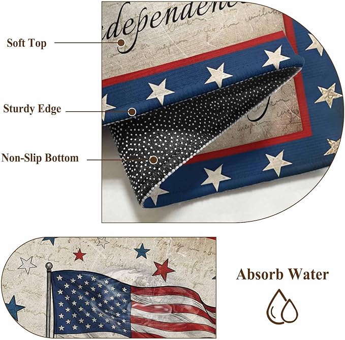 Washable Round Area Rug Happy Independence Day USA Flag Circle Rugs Floor Carpet for Living Room Bedroom, Retro Blue Truck Soft Non Slip Round Rug 4ft