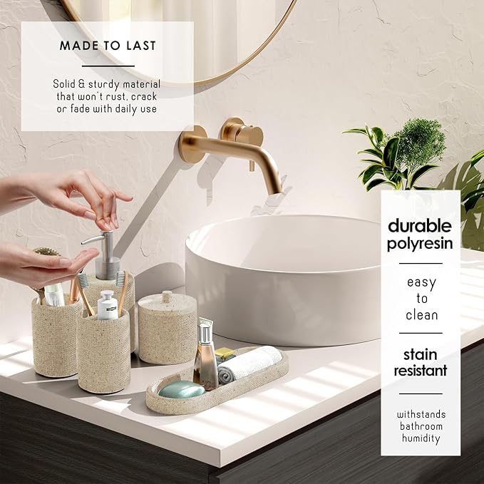 Clara Clark Beige Bathroom Set - Bathroom Sets with Shower Curtain and Rugs, 26PC Bathroom Accessory Set, Shower Curtain Set with Adhesive Corner Shower Caddy Hanging & Soap Dispenser