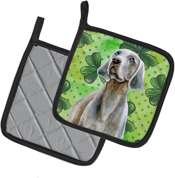 Caroline's Treasures BB9848PTHD Weimaraner St Patrick's Pair of Pot Holders, Green Kitchen Heat Resistant Pot Holders Sets Oven Hot Pads for Cooking Baking BBQ, 7 1/2 x 7 1/2