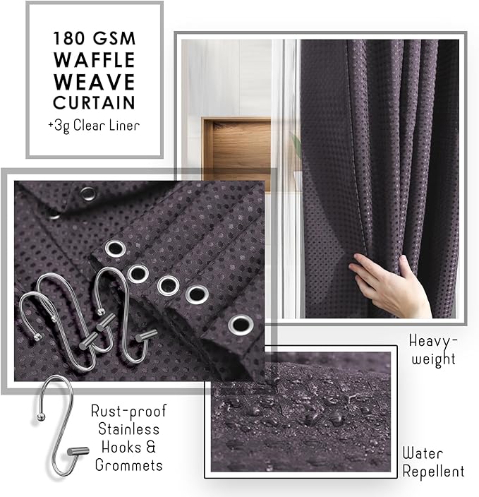 Clara Clark Bathroom Accessories Set - Bathroom Set with Adhesive Corner Shower Caddy Hanging, 25PC Bathroom Accessory Set, Purple Shower Curtain Set, Toilet Brush, Trash Can & Soap Dispenser
