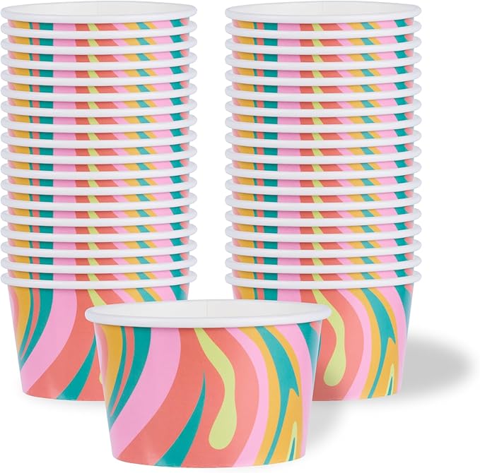 Coppetta 8 Ounce Dessert Cups, 50 Greaseproof Ice Cream Cups - Lids Sold Separately, For Hot And Cold Foods, Psychedelic Sunrise Paper Yogurt Bowls, Disposable, Sturdy - Restaurantware