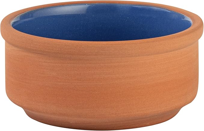 Restaurantware-Terra Tek 2.7 Ounce Terracotta Cazuelas, 2 Blue Glazed Clay Pots For Cooking - Oven-Ready, Microwavable, Terracotta Serving Pots, Dishwashable, For Cooking And Serving